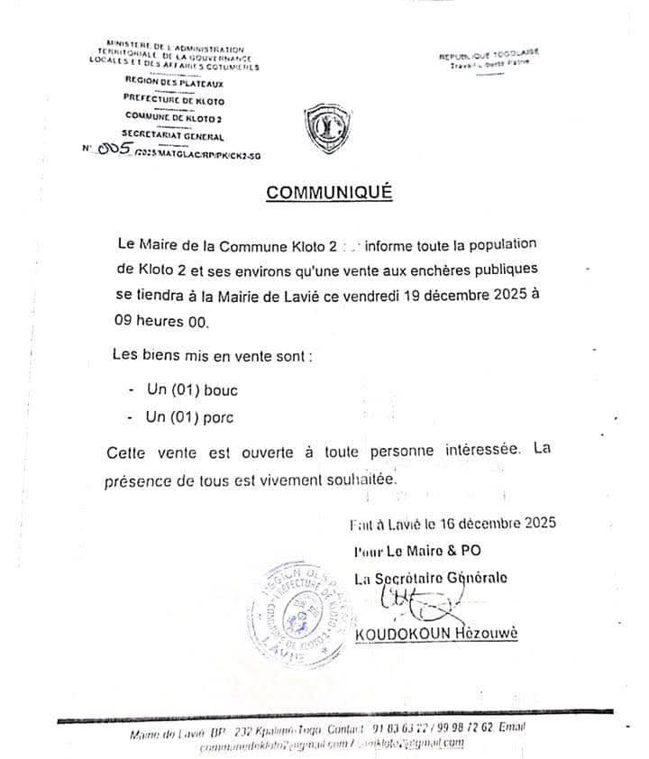 Togo – Kloto 2 : une vente aux enchères d’un bouc et d’un porc enflamme les réseaux sociaux